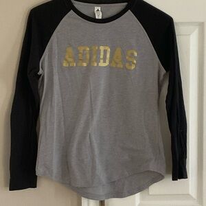 adidas Gray and Black Raglan Long Sleeve Tee with Gold Logo